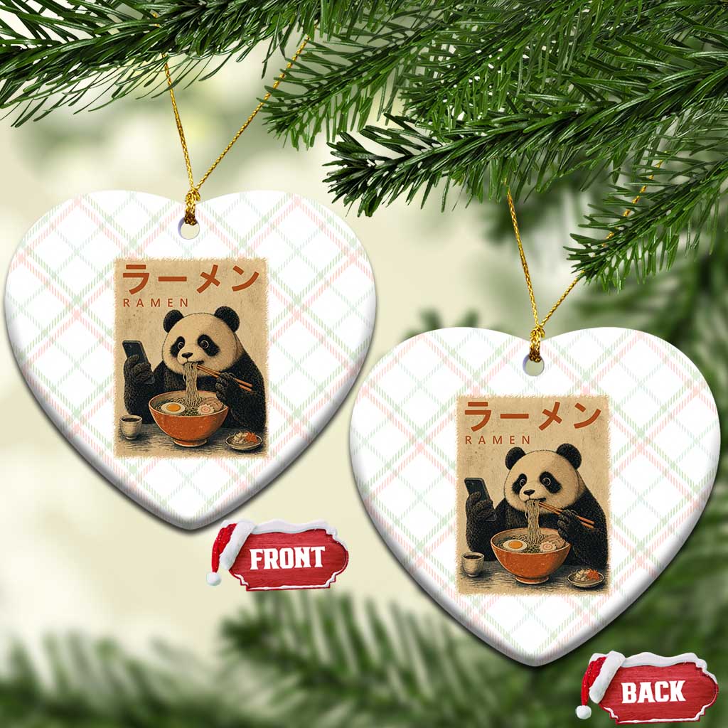 Funny Panda Eating Ramen Scrolling Phone Ceramic Ornament Japanese Art Aesthetic
