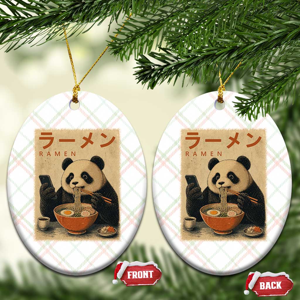 Funny Panda Eating Ramen Scrolling Phone Ceramic Ornament Japanese Art Aesthetic