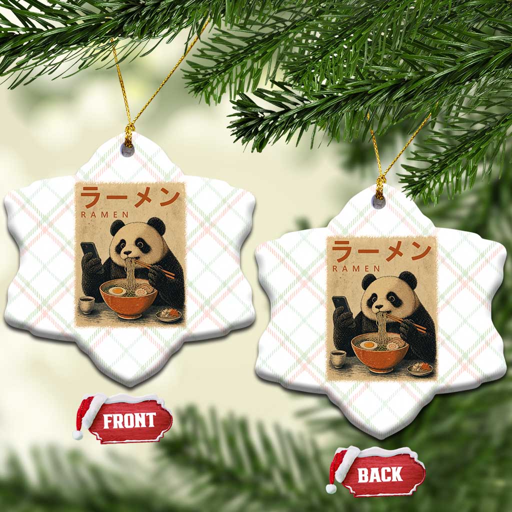 Funny Panda Eating Ramen Scrolling Phone Ceramic Ornament Japanese Art Aesthetic