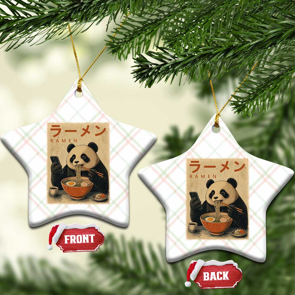 Funny Panda Eating Ramen Scrolling Phone Ceramic Ornament Japanese Art Aesthetic