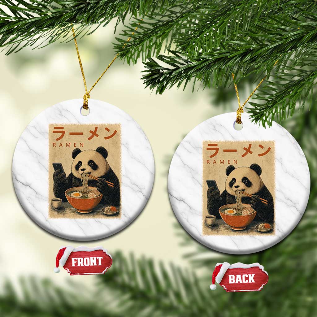 Funny Panda Eating Ramen Scrolling Phone Ceramic Ornament Japanese Art Aesthetic