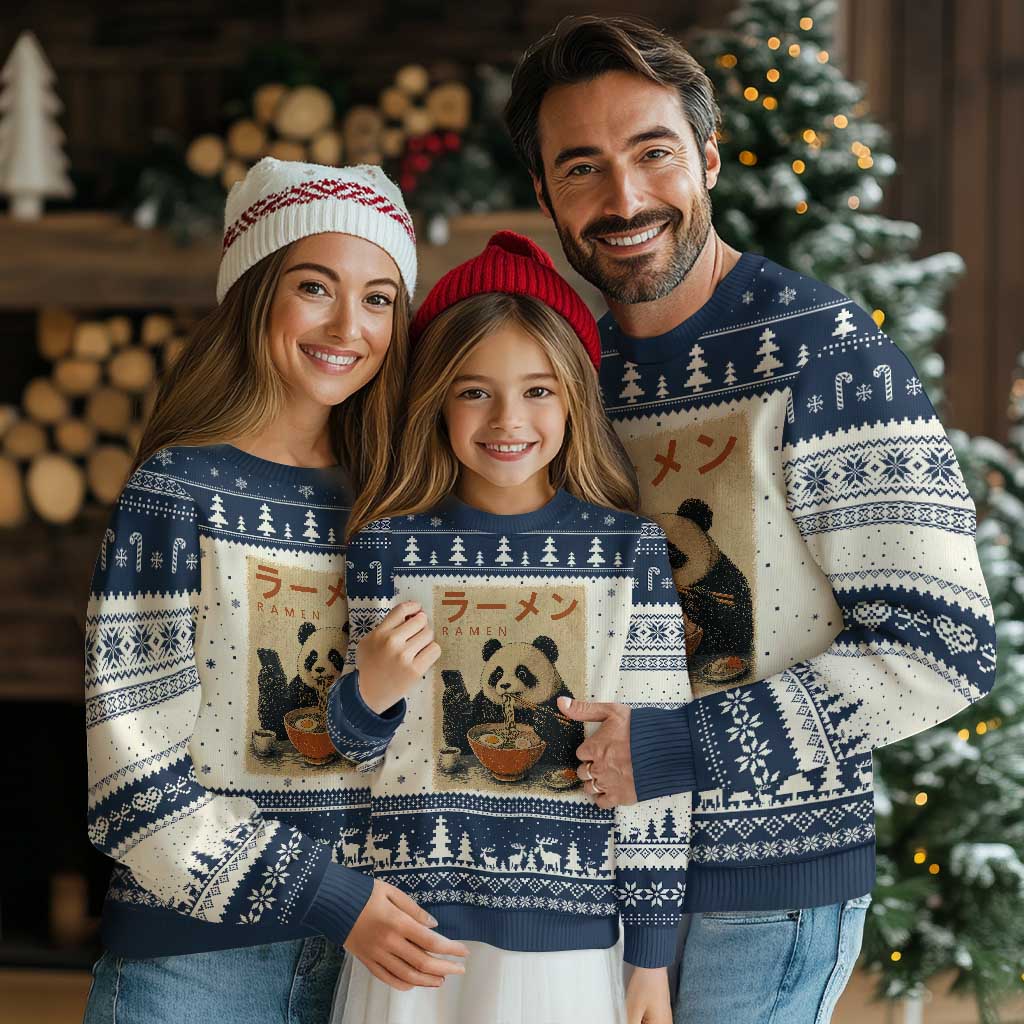 Funny Panda Eating Ramen Scrolling Phone Ugly Christmas Sweater Japanese Art Aesthetic