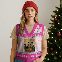 Funny Panda Eating Ramen Scrolling Phone V-Neck Knit Sweater Vest Japanese Art Aesthetic