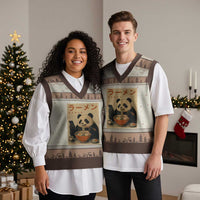 Funny Panda Eating Ramen Scrolling Phone V-Neck Knit Sweater Vest Japanese Art Aesthetic