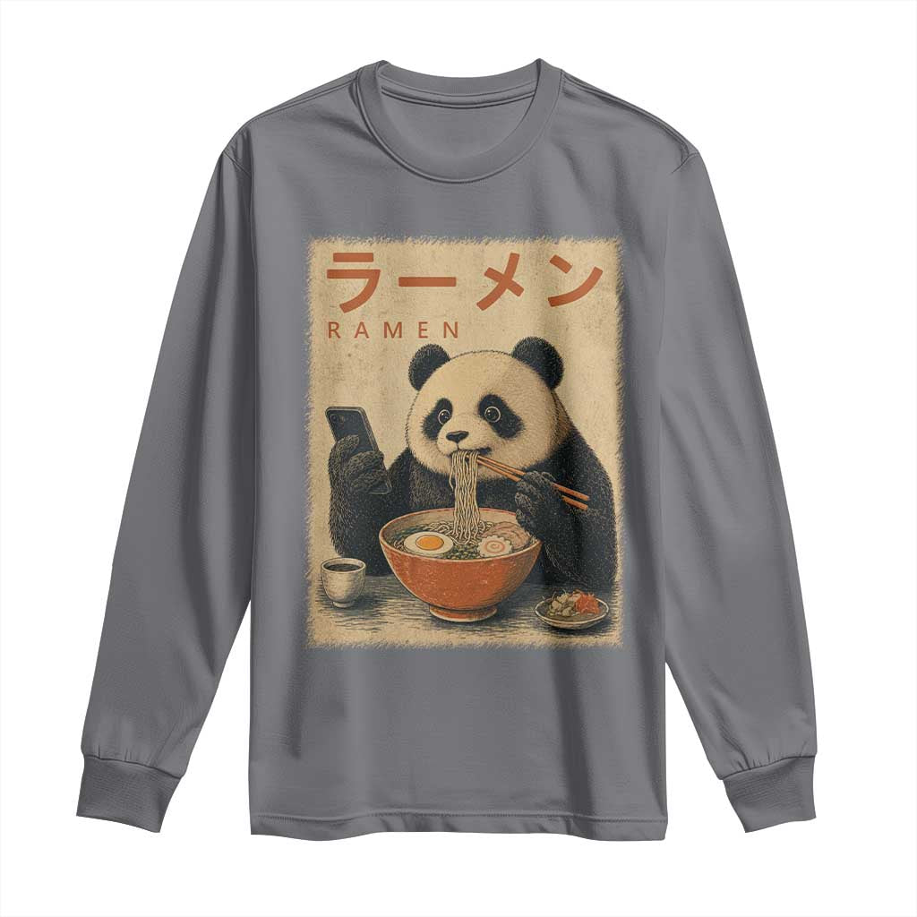 Funny Panda Eating Ramen Scrolling Phone Long Sleeve Shirt Japanese Art Aesthetic