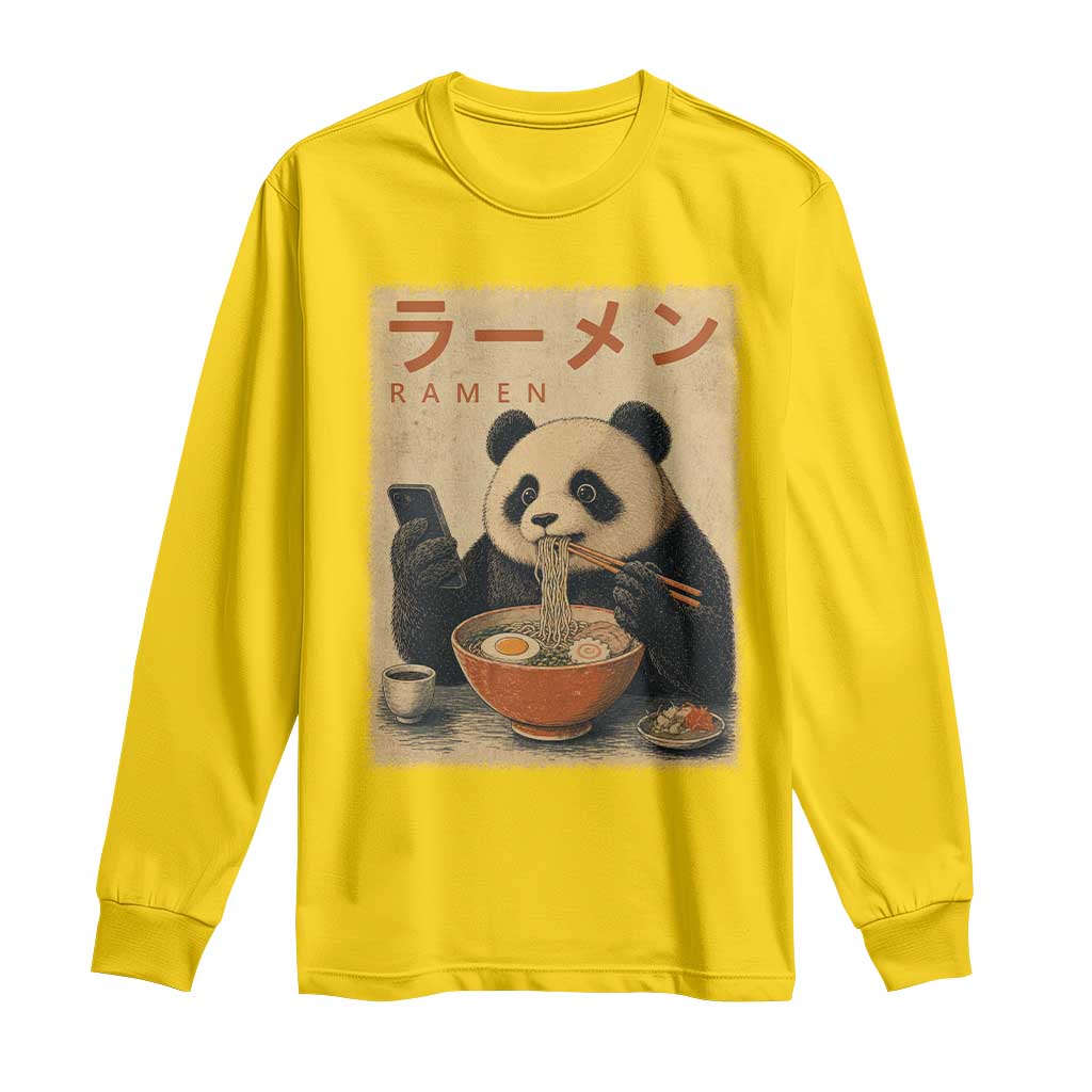 Funny Panda Eating Ramen Scrolling Phone Long Sleeve Shirt Japanese Art Aesthetic