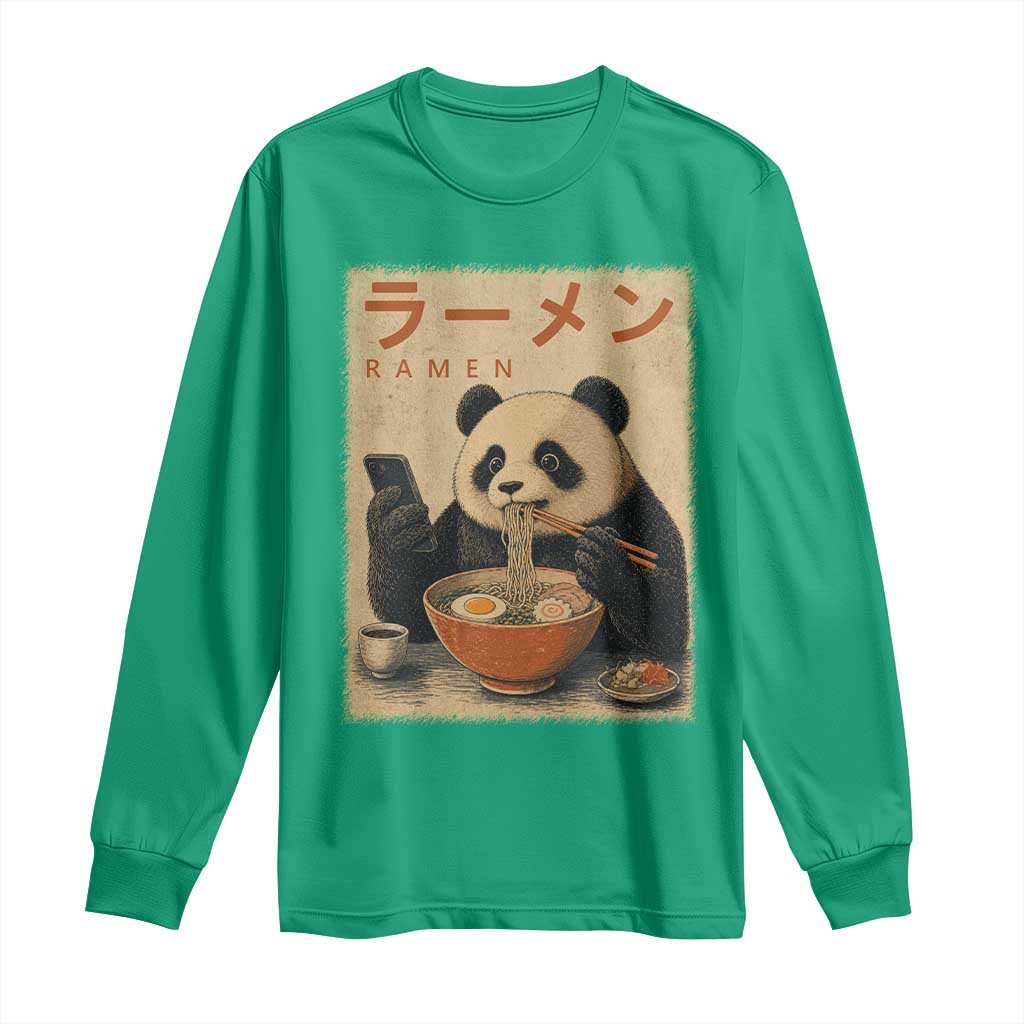 Funny Panda Eating Ramen Scrolling Phone Long Sleeve Shirt Japanese Art Aesthetic