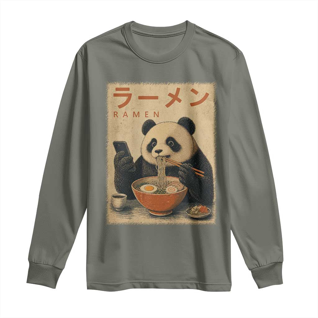 Funny Panda Eating Ramen Scrolling Phone Long Sleeve Shirt Japanese Art Aesthetic