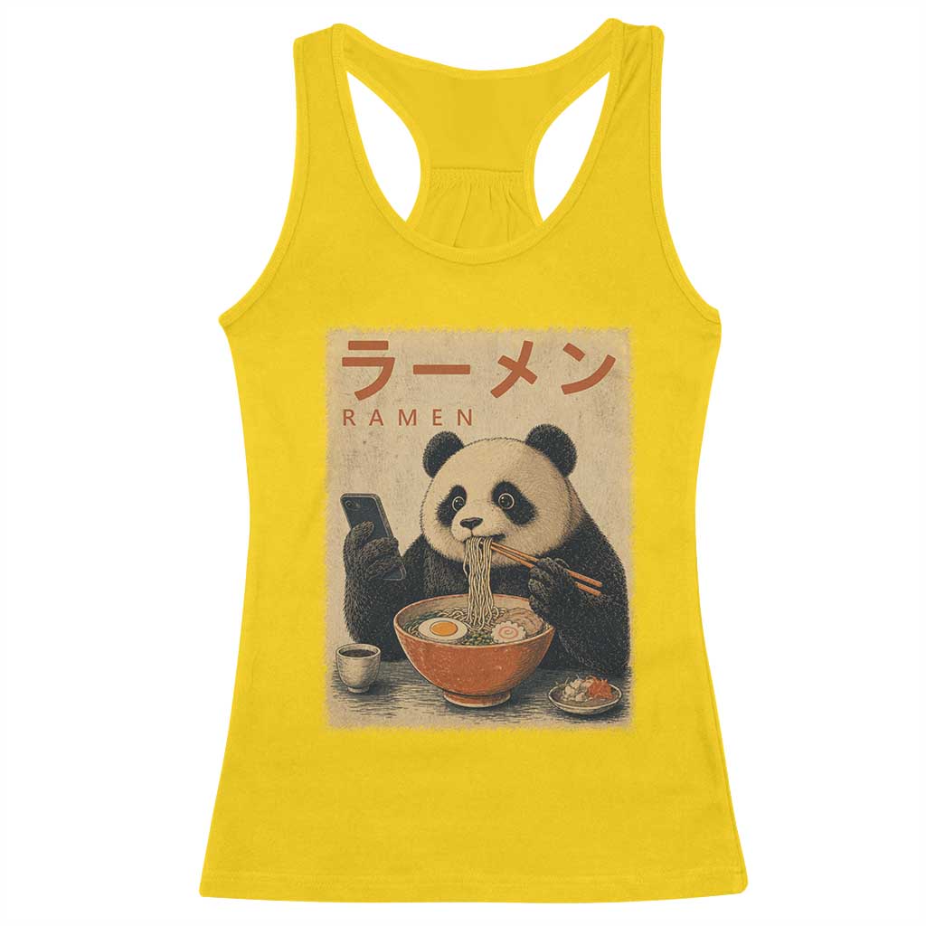 Funny Panda Eating Ramen Scrolling Phone Racerback Tank Top Japanese Art Aesthetic