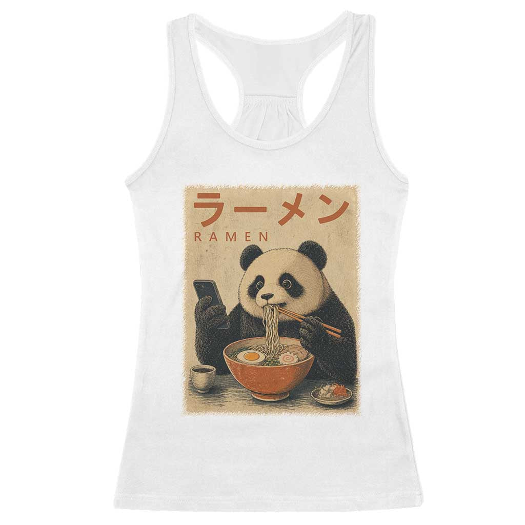 Funny Panda Eating Ramen Scrolling Phone Racerback Tank Top Japanese Art Aesthetic