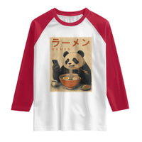 Funny Panda Eating Ramen Scrolling Phone Raglan Shirt Japanese Art Aesthetic
