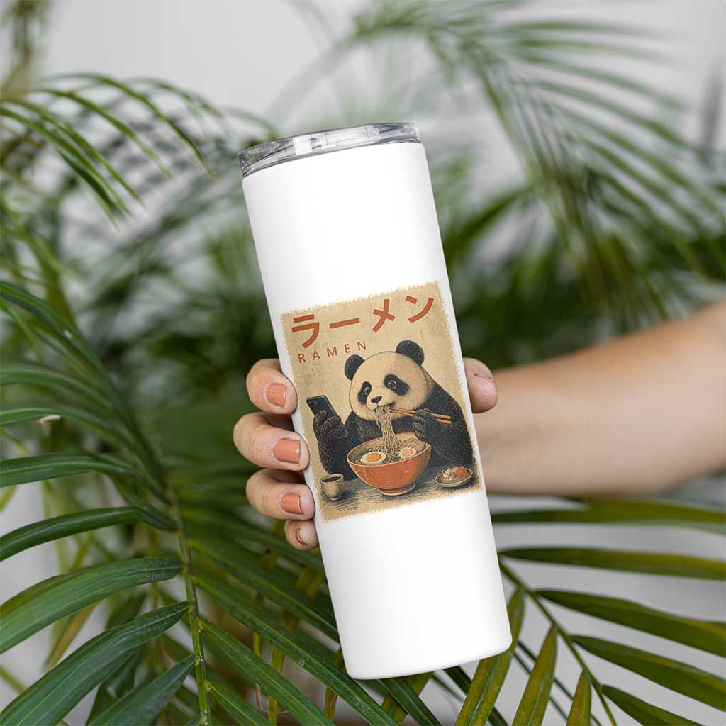 Funny Panda Eating Ramen Scrolling Phone Skinny Tumbler Japanese Art Aesthetic