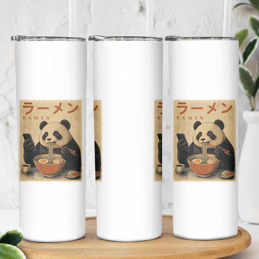 Funny Panda Eating Ramen Scrolling Phone Skinny Tumbler Japanese Art Aesthetic