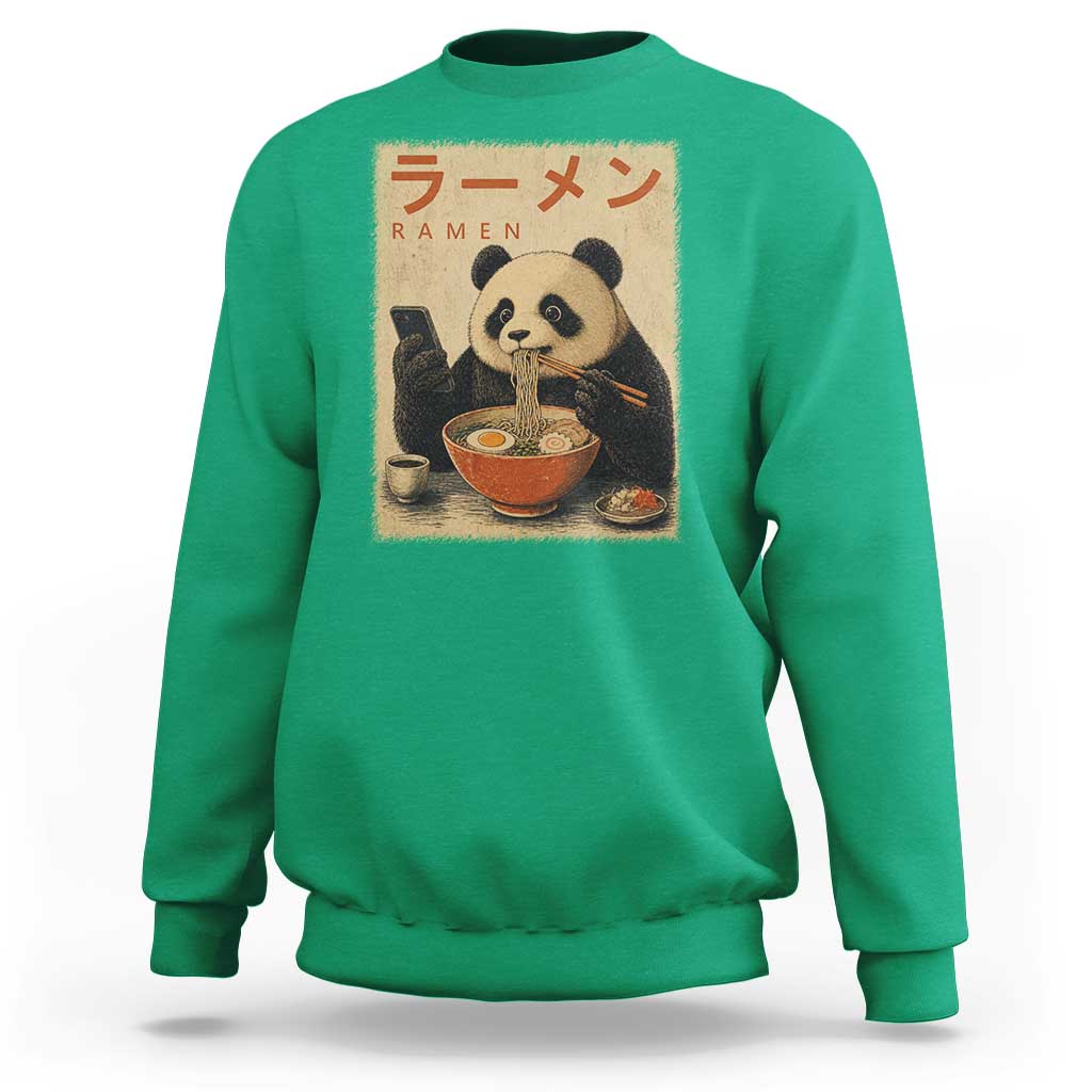 Funny Panda Eating Ramen Scrolling Phone Sweatshirt Japanese Art Aesthetic