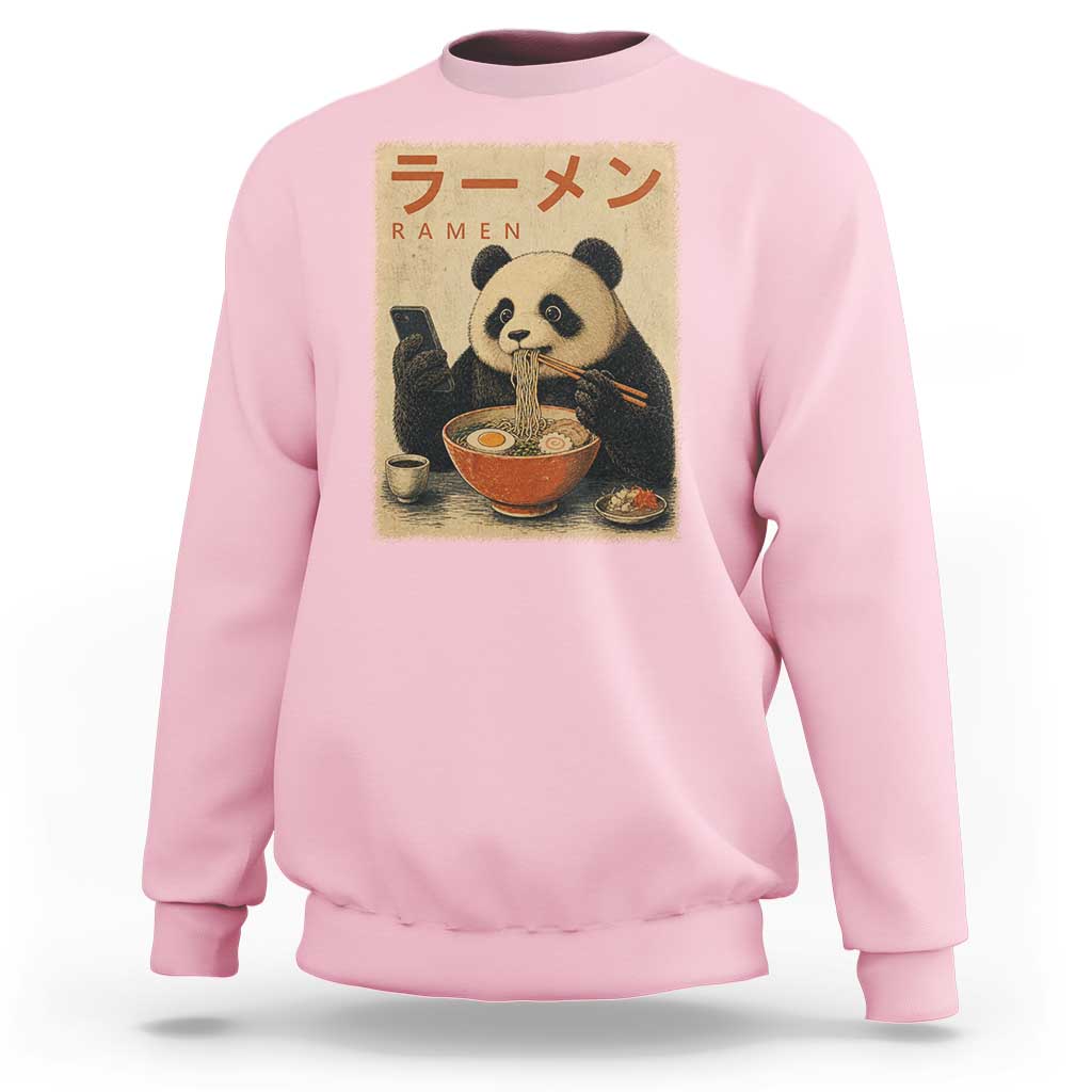 Funny Panda Eating Ramen Scrolling Phone Sweatshirt Japanese Art Aesthetic