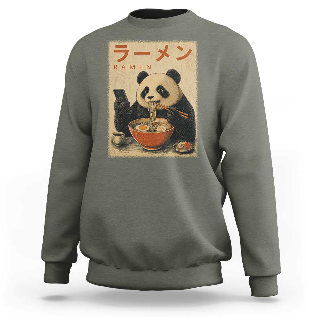 Funny Panda Eating Ramen Scrolling Phone Sweatshirt Japanese Art Aesthetic