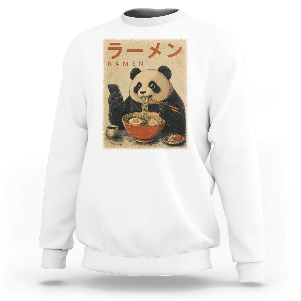 Funny Panda Eating Ramen Scrolling Phone Sweatshirt Japanese Art Aesthetic