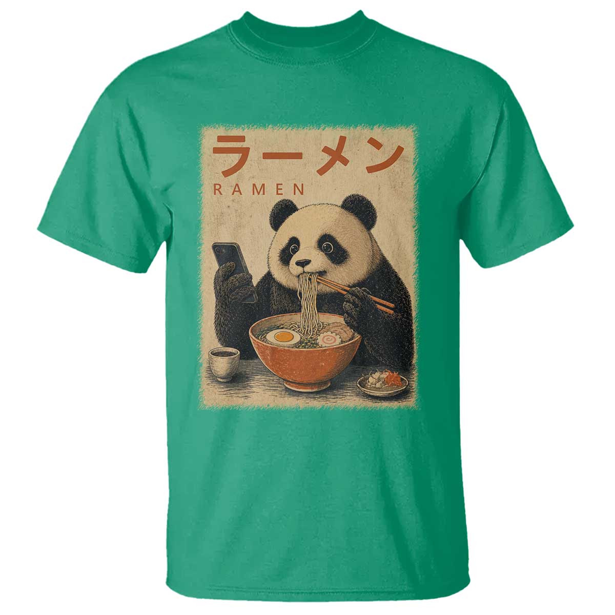 Funny Panda Eating Ramen Scrolling Phone T Shirt Japanese Art Aesthetic