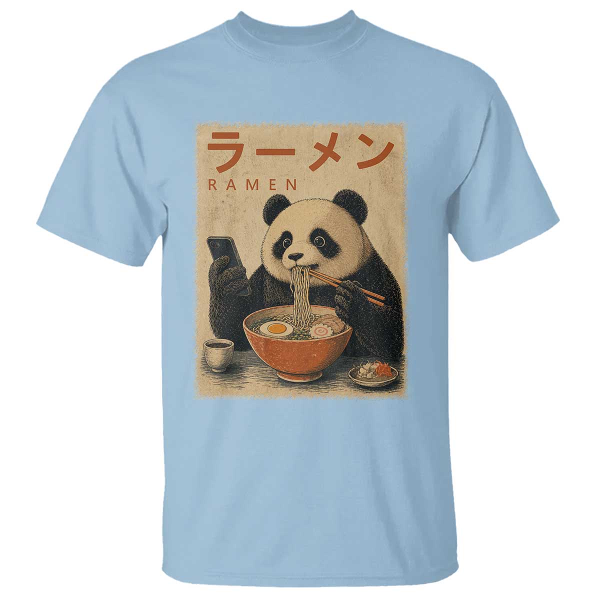 Funny Panda Eating Ramen Scrolling Phone T Shirt Japanese Art Aesthetic