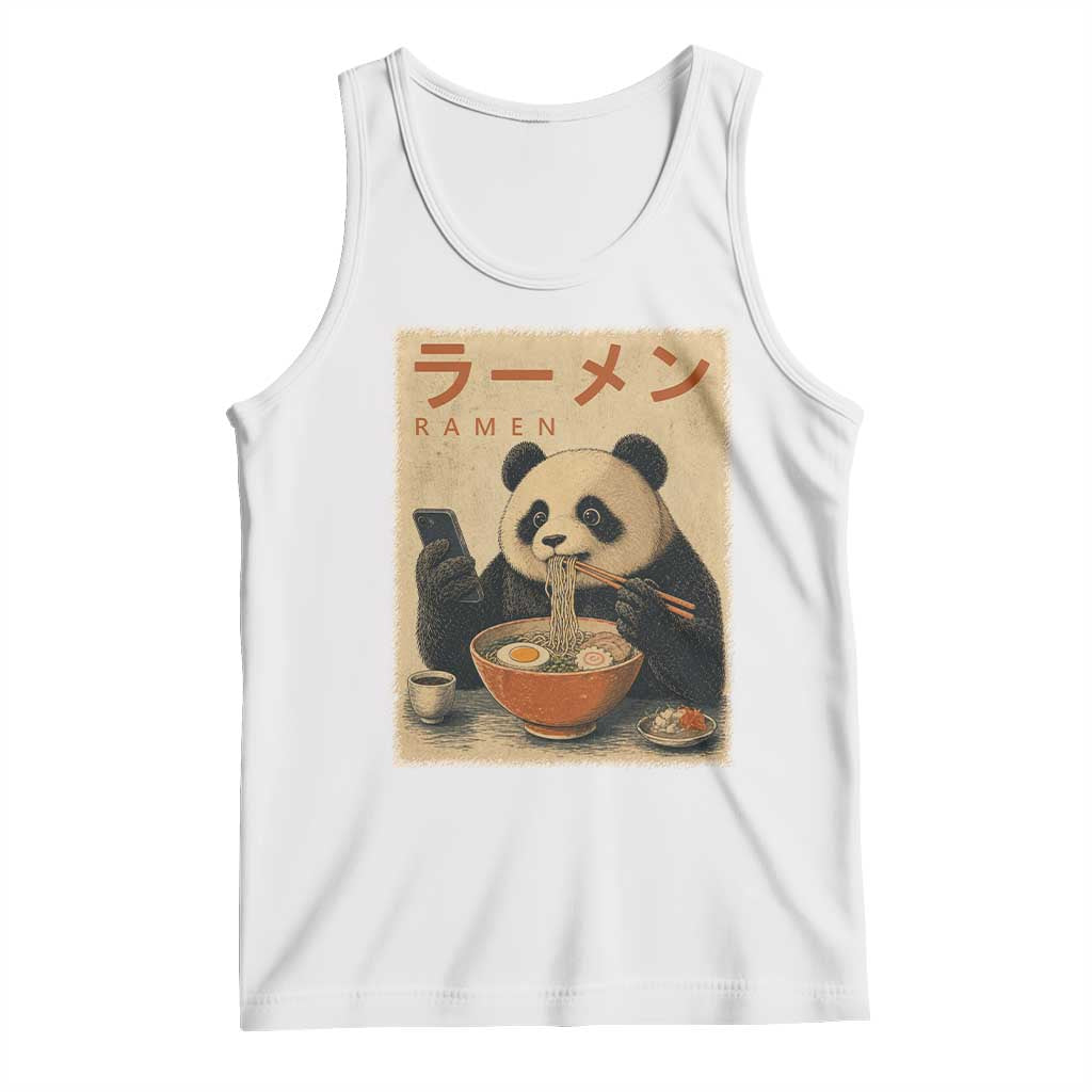 Funny Panda Eating Ramen Scrolling Phone Tank Top Japanese Art Aesthetic