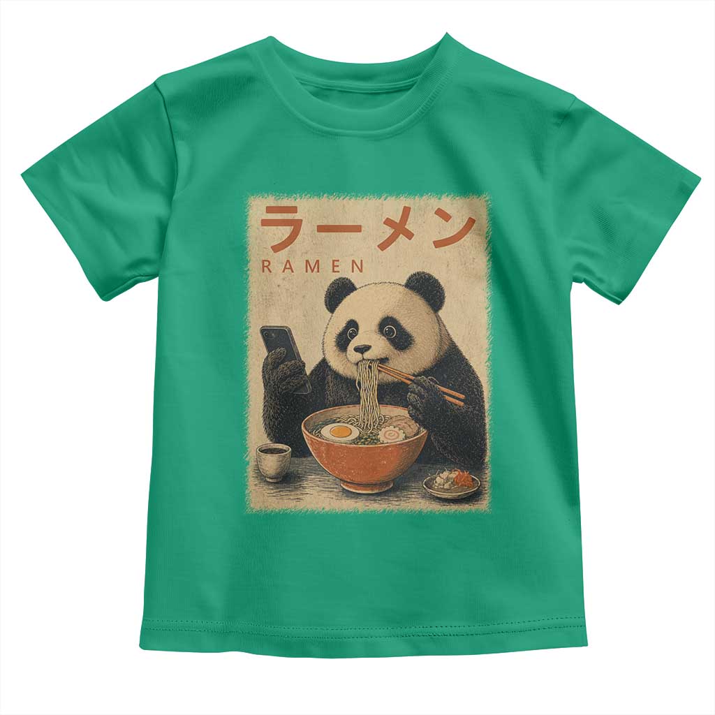 Funny Panda Eating Ramen Scrolling Phone Toddler T Shirt Japanese Art Aesthetic