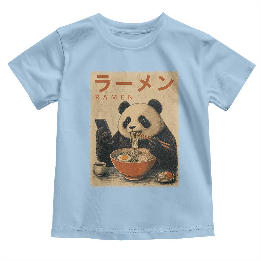 Funny Panda Eating Ramen Scrolling Phone Toddler T Shirt Japanese Art Aesthetic