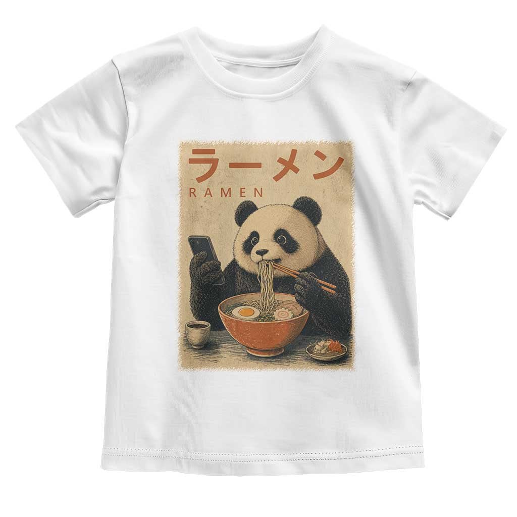 Funny Panda Eating Ramen Scrolling Phone Toddler T Shirt Japanese Art Aesthetic