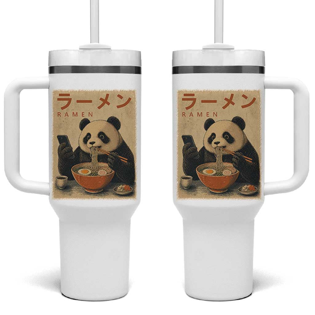Funny Panda Eating Ramen Scrolling Phone Tumbler With Handle Japanese Art Aesthetic