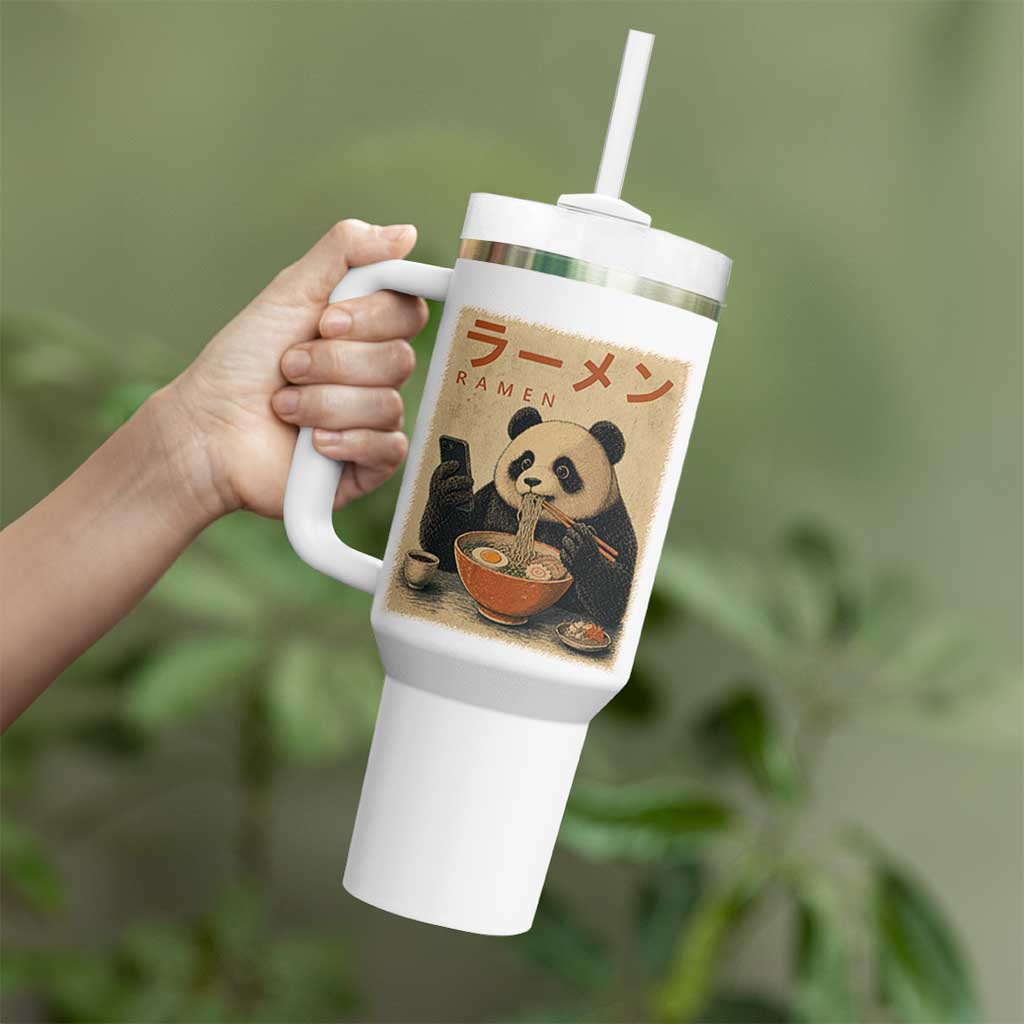 Funny Panda Eating Ramen Scrolling Phone Tumbler With Handle Japanese Art Aesthetic