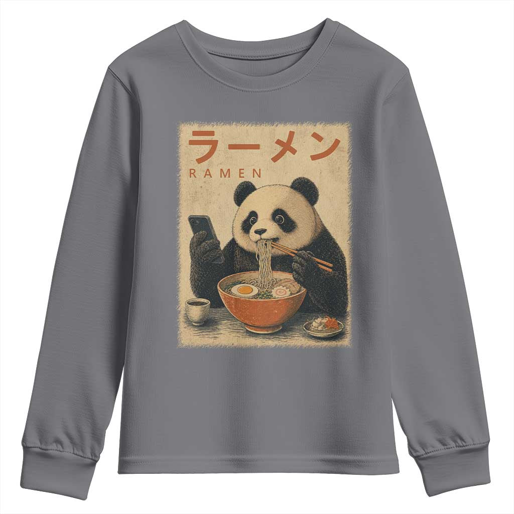 Funny Panda Eating Ramen Scrolling Phone Youth Sweatshirt Japanese Art Aesthetic