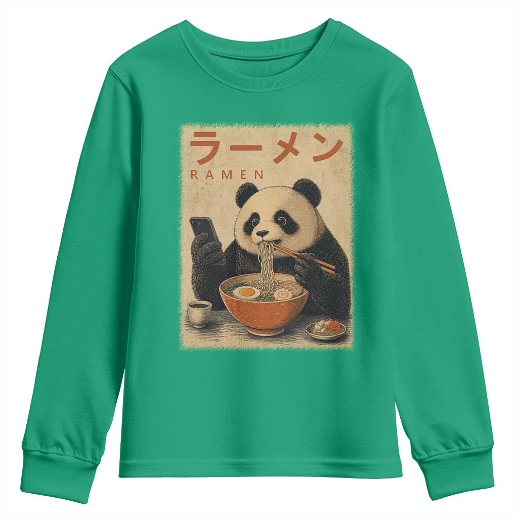Funny Panda Eating Ramen Scrolling Phone Youth Sweatshirt Japanese Art Aesthetic