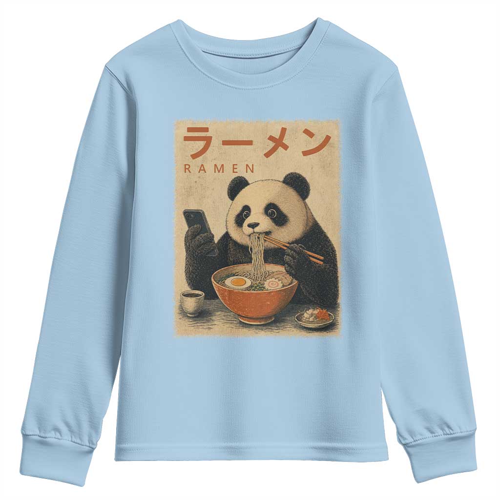 Funny Panda Eating Ramen Scrolling Phone Youth Sweatshirt Japanese Art Aesthetic