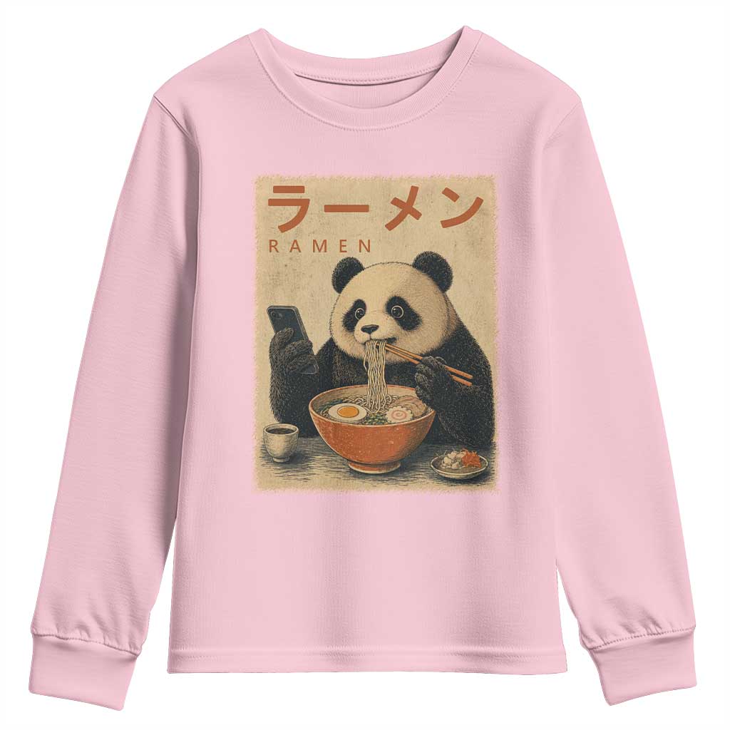 Funny Panda Eating Ramen Scrolling Phone Youth Sweatshirt Japanese Art Aesthetic