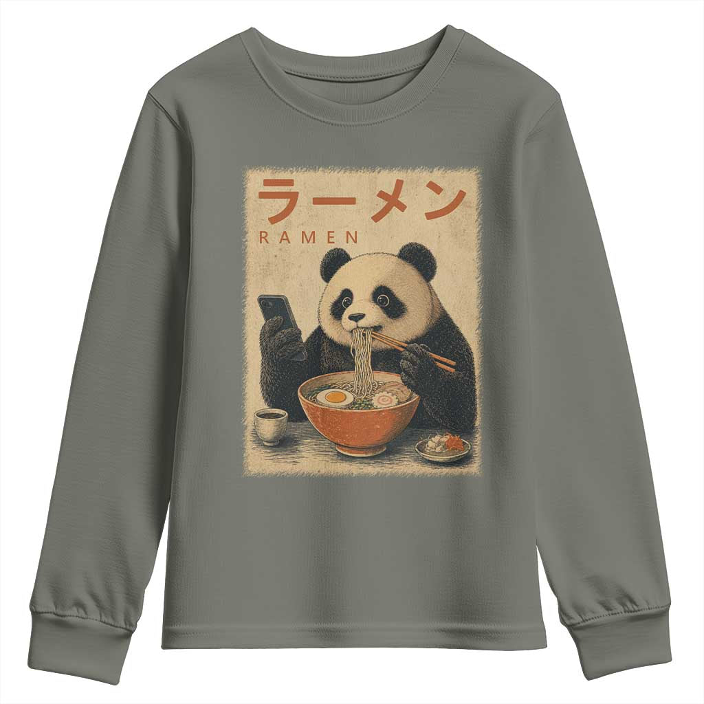 Funny Panda Eating Ramen Scrolling Phone Youth Sweatshirt Japanese Art Aesthetic