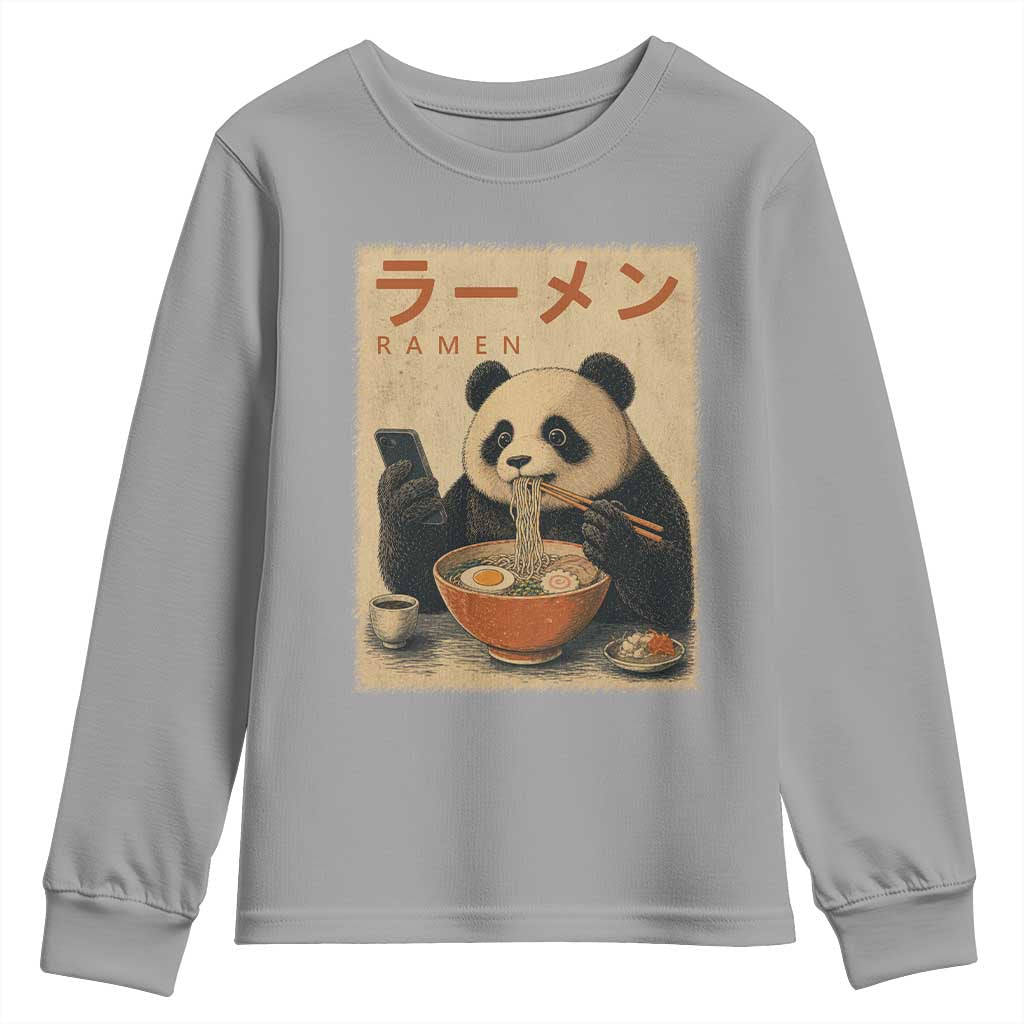 Funny Panda Eating Ramen Scrolling Phone Youth Sweatshirt Japanese Art Aesthetic