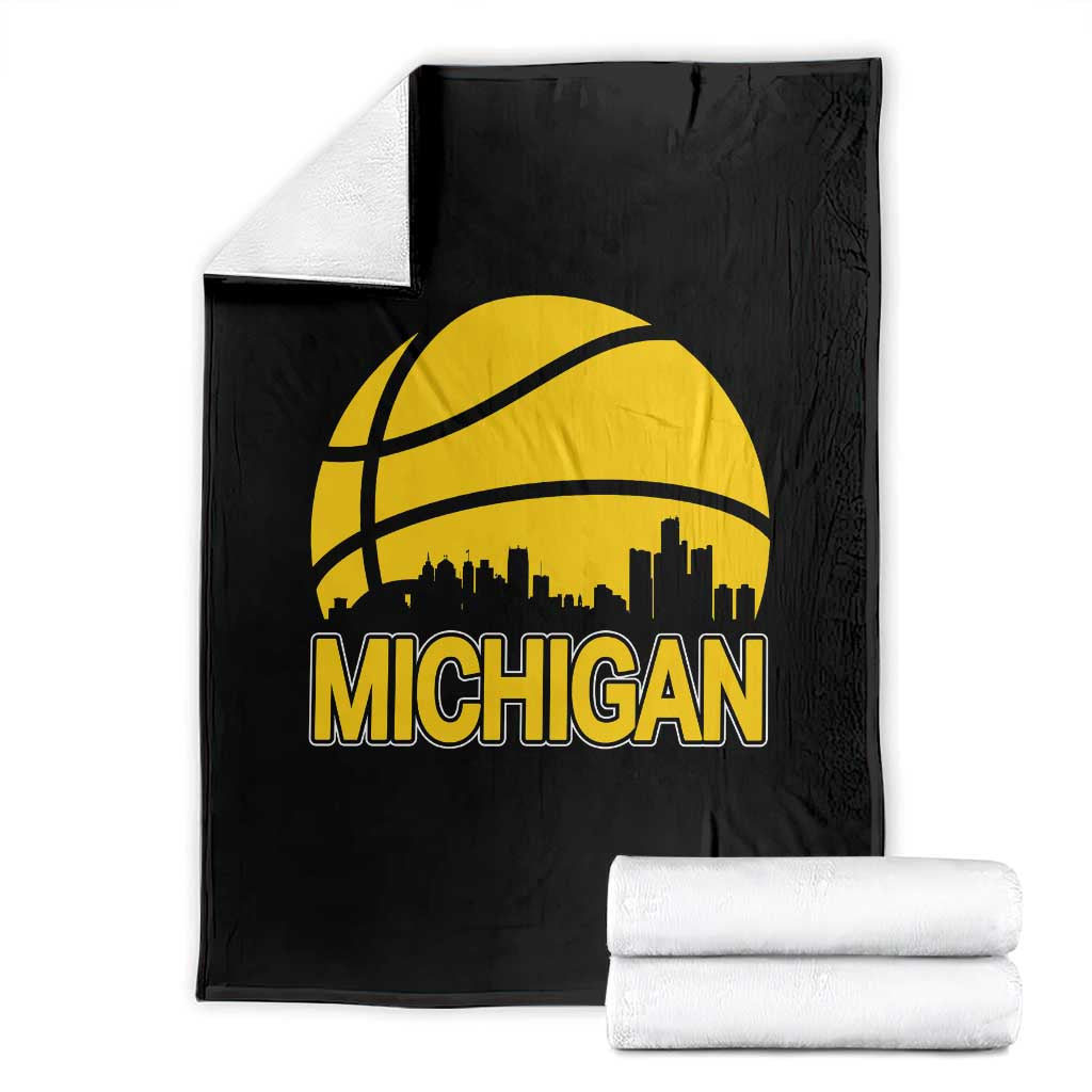 Vintage Michigan Skyline Throw Blanket Basketball Lover Gift