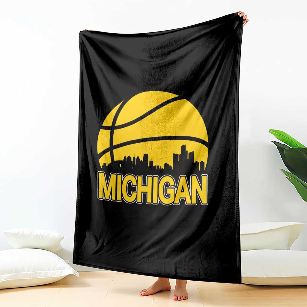 Vintage Michigan Skyline Throw Blanket Basketball Lover Gift