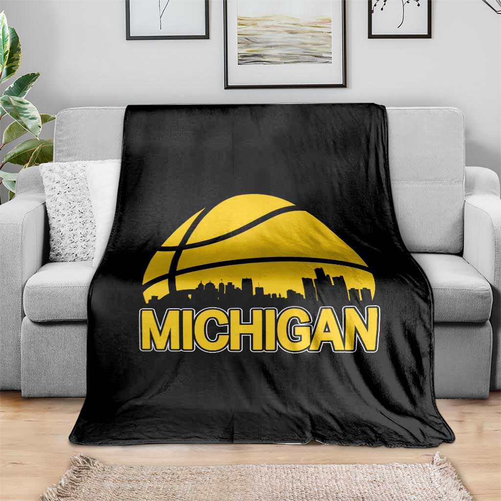 Vintage Michigan Skyline Throw Blanket Basketball Lover Gift