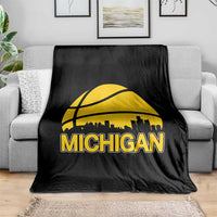Vintage Michigan Skyline Throw Blanket Basketball Lover Gift