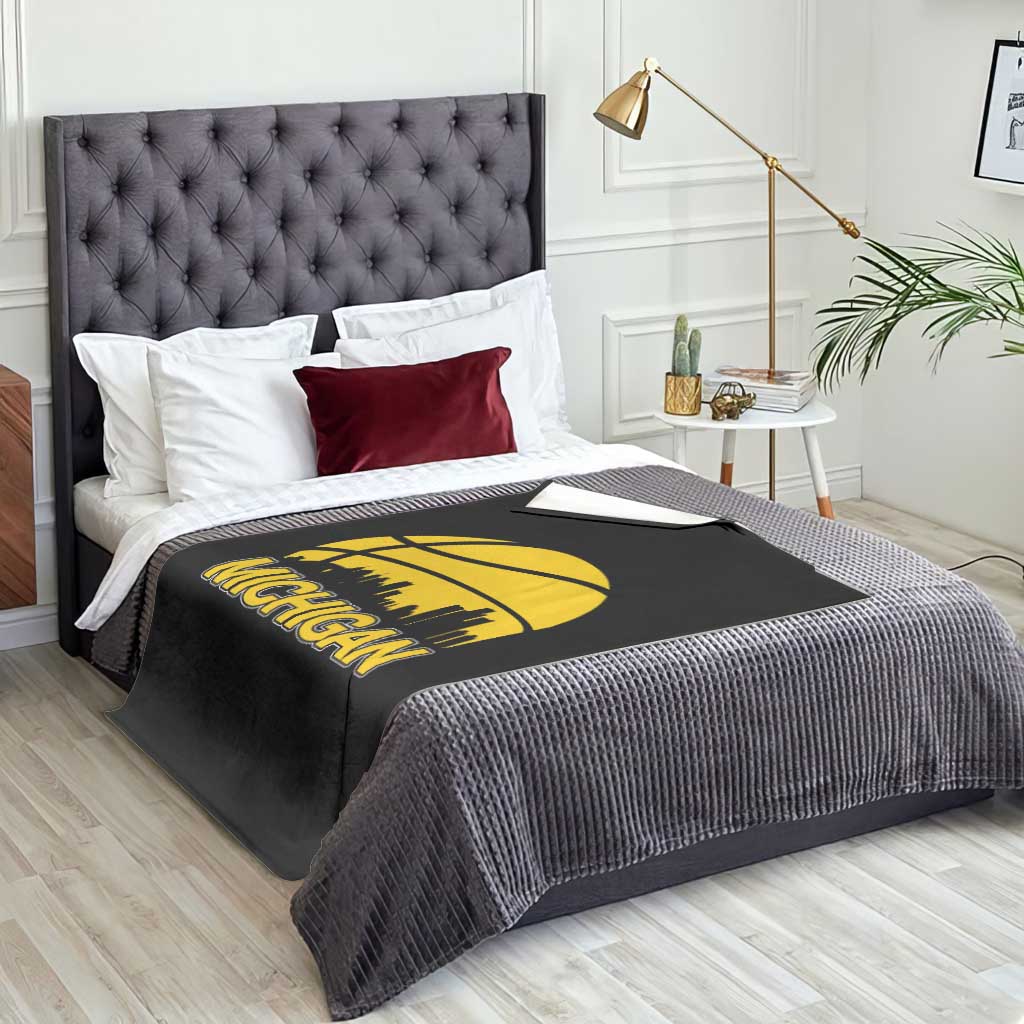 Vintage Michigan Skyline Throw Blanket Basketball Lover Gift