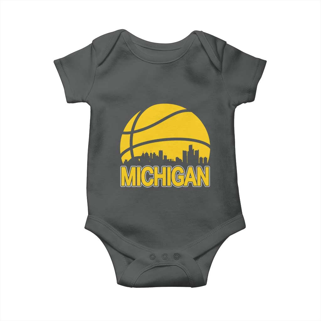 Vintage Michigan Skyline Baby Onesie Basketball Lover Gift
