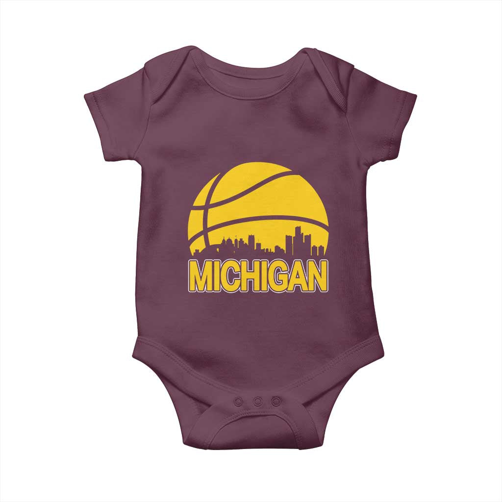 Vintage Michigan Skyline Baby Onesie Basketball Lover Gift