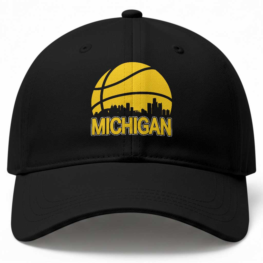 Vintage Michigan Skyline Baseball Cap Basketball Lover Gift