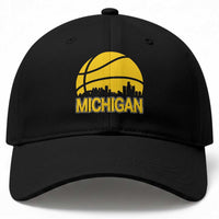 Vintage Michigan Skyline Baseball Cap Basketball Lover Gift
