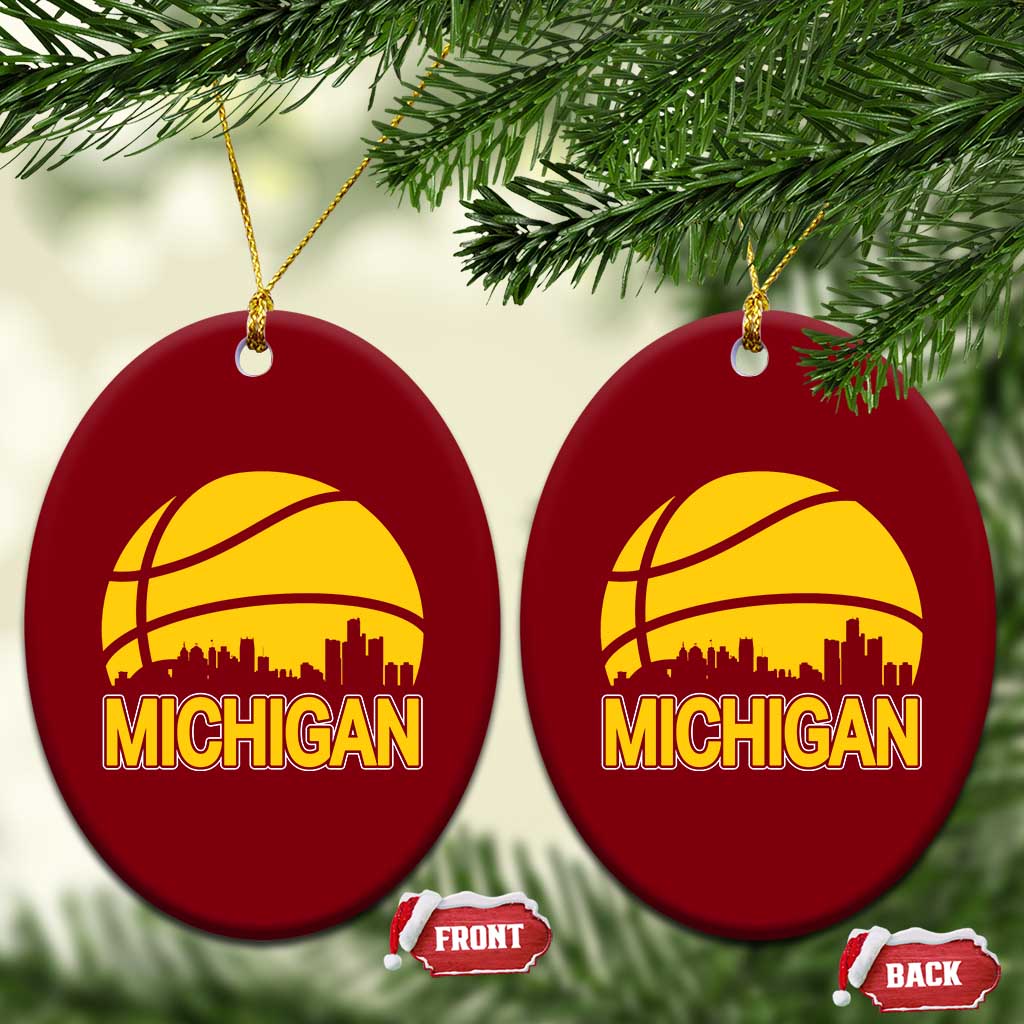 Vintage Michigan Skyline Ceramic Ornament Basketball Lover Gift