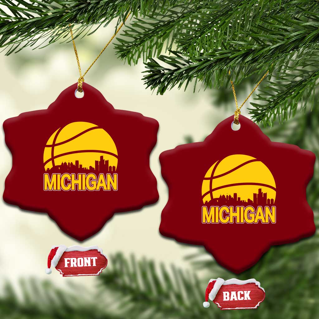 Vintage Michigan Skyline Ceramic Ornament Basketball Lover Gift