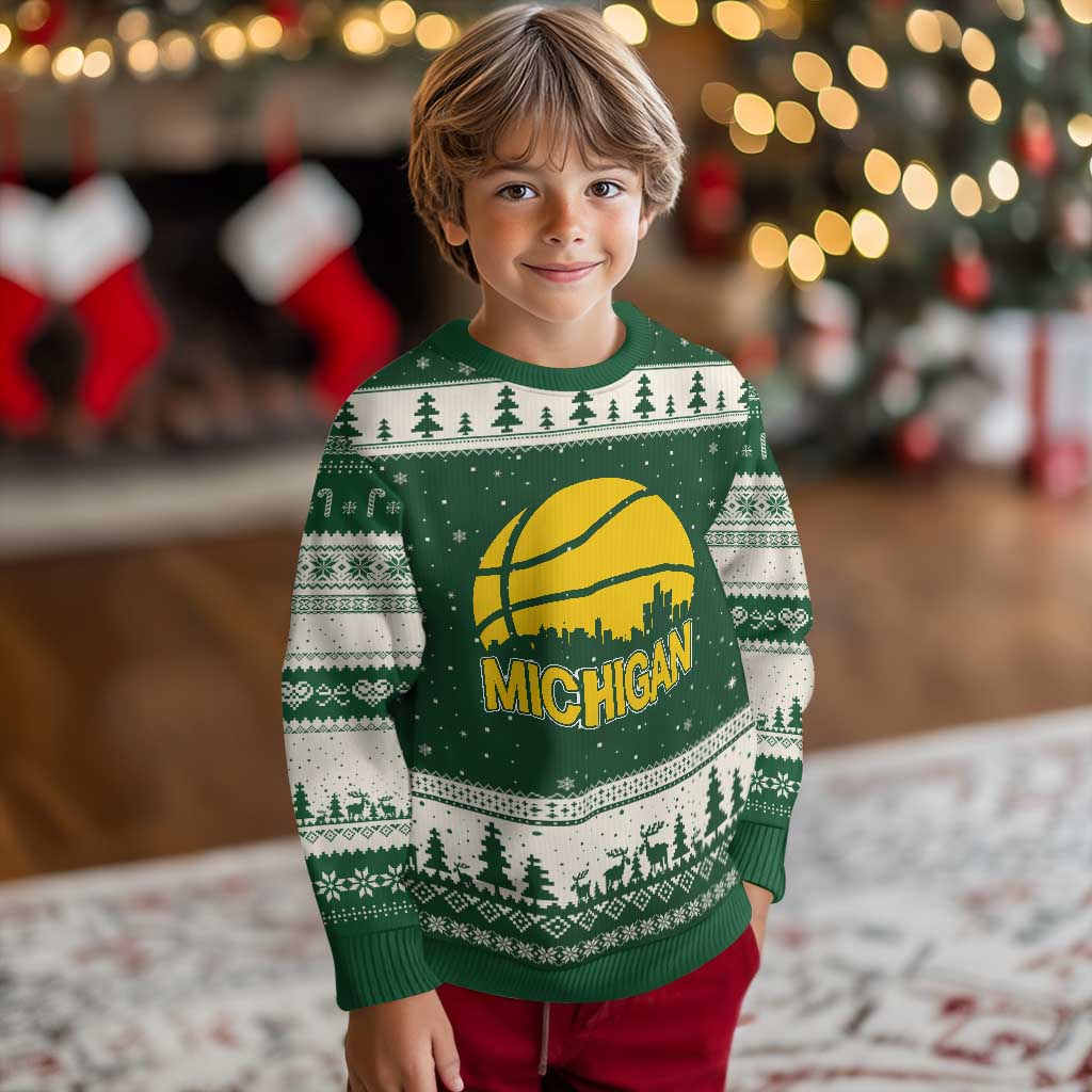 Vintage Michigan Skyline Ugly Christmas Sweater Basketball Lover Gift