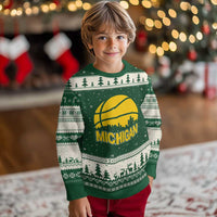 Vintage Michigan Skyline Ugly Christmas Sweater Basketball Lover Gift