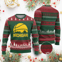 Vintage Michigan Skyline Ugly Christmas Sweater Basketball Lover Gift