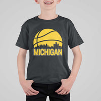 Vintage Michigan Skyline T Shirt For Kid Basketball Lover Gift